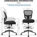 Armless Drafting Chair Tall Office Chair Adjustable Height High Back Ergonomic Desk Chair Drafting Stool Rolling Bar Stools Chairs with Footrest and Wheels