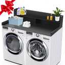 Washer Dryer Countertop with 2-Tier Shelf, 3" H Raised Edge Laundry Topper for Washer and Dryer, 54" W x 27.5" D Laundry Room Countertop Organization Storage with Non-Slip Pad (Black)