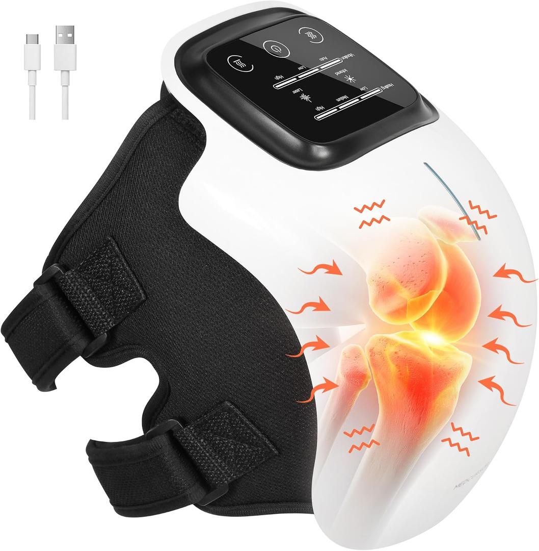Medcursor Knee Massager, Cordless Heated Knee Massager with 3 Heating Levels, 3 Vibration Modes, LED Screen & Adjustable Straps, Massage with Heat for Relief