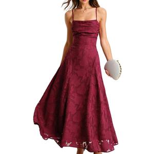 RIHOAS Women's Maxi Dresses Wedding Guest Dress A-Line Long Square Neck Backless Sling for Beach Wedding Party L