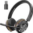 Bluetooth Headset, Wireless Headset with Mic for Work, Bluetooth 5.3, Wireless Headphones with AI Noise Cancelling Microphone (Clear Calls & Mic Mute), USB Dongle, for Computer/PC/Laptop/Zoom