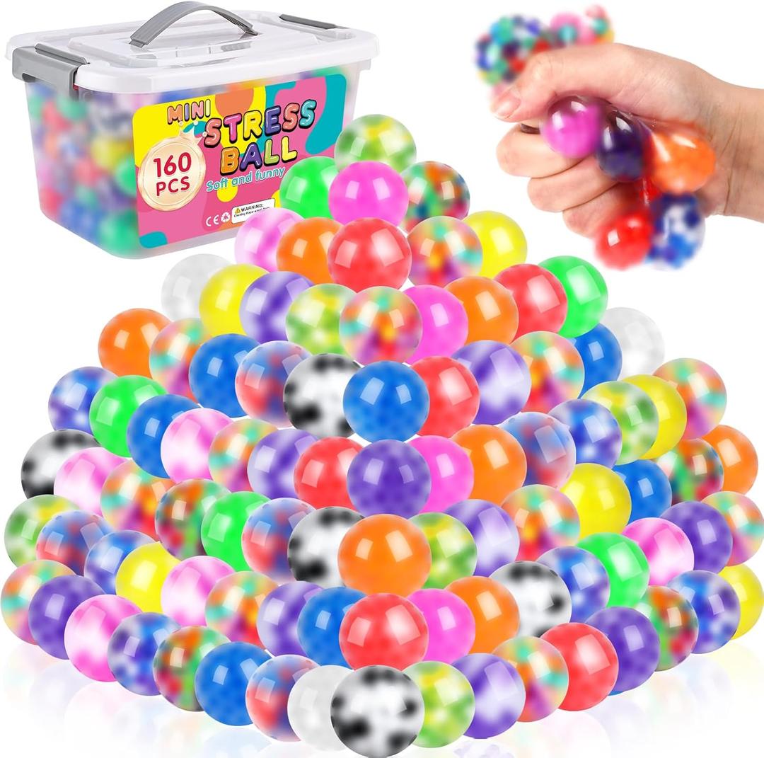 160 Pack Stress Balls for Adults, Bulk Squishy Ball, Stress Balls Set, Anti-Anxiety and Fidget Balls to Relax, Prize Box, Party Favors, Birthday Gifts, Goodie Bag Stuffers