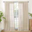 YoungsTex Extra Long Linen Farmhouse Curtains 108 Inch Length - Natural Light Filtering Drapes Semi Sheer with Rod Pocket Back Tab for Living Room Bedroom Windows, Oatmeal, 2 Panels, 52 X 108 Inch