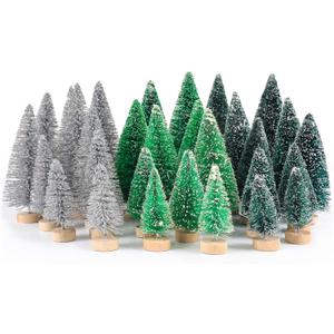 Bottle Brush Trees, Christmas Village Decor Accessories, Xmas Village Trees, Christmas Decorations Indoor (Silver+Green+DarkGreen)
