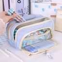 Large Pencil Pouch Big Pencil Case Big Capacity Aesthetic Pen Cosmetic Bag Pen Stationery Organizer Simple, College Office Home Travel Storage Bag (Pink)