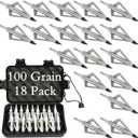 18 Pack Hunting Broadheads with Storage Case, 100/125 Grain Archery Broadheads, 3 Blade Archery Arrows Hunting Points Metal Tips Compatible with Crossbow and Compound Bow