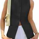 Tankaneo Womens Tweed Sleeveless Vest Button Down Blazer Vest Casual Tops | Fitted, Work, Office, Summer Casual, Crewneck, Waistcoat