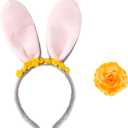 2 x 2PCS Bunny Costume Accessories Animal Rabbit Ear Headband Floral Pin Women Halloween Cosplay