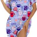 ENJOYNIGHT Womens Cotton Nightgown Short Sleeves Sleepshirt Print Nightshirt (X-Large, Purple Cup)