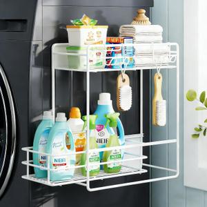 Nieifi 2 Tier Magnetic Shelves for Washing Machine, Magnetic Spice Rack for Refrigerator, Laundry Room & Kitchen Organizer Storage Baskets, White