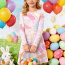 Easter Dress for Girl Bunny Rabbit Graphic T-Shirts Kids Girls Long Sleeve A Line Dresses 5-12 Years (Pink)