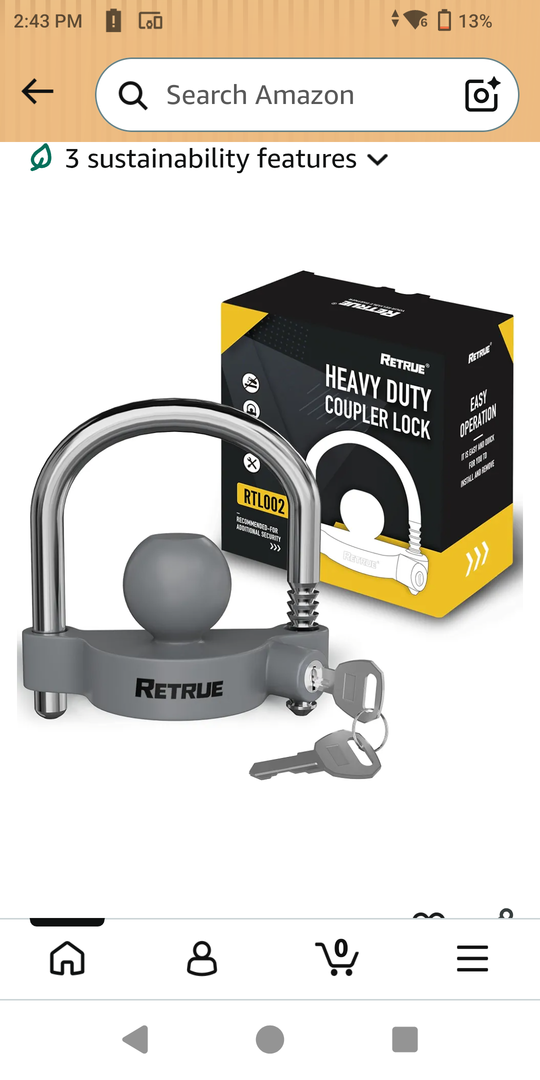 RETRUE Universal Coupler Lock Trailer Locks Ball Hitch Trailer Hitch Lock Adjustable Security Heavy-Duty Steel Fits 1-7/8 Inch, 2 Inch, 2-5/16 Inch Couplers, Grey