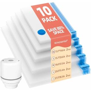 KMOSENIA Travel Vacuum Bags with Pump, 10 Pack Portable Travel Vacuum Bag Set, CarryOn Size Space Saver Compression Bags for Travel & Home, Luggage, Suitcase, Clothes, Clothing, Blankets