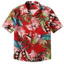 Boys Hawaiian Shirt Short Sleeve Cotton Button Down Shirt, Kid Teen 10-11T (Red)