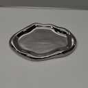 CHENDECOR Silver Tray Decorative Vanity Tray Bathroom Tray Jewelry Dish Ceramic Silver Round Plate Holder Makeup Tray Home Organizers Irregular Storage Plate Bathroom Organizer(Long)