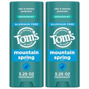 Toms of Maine Mountain Spring Natural Deodorant for Men and Women, Aluminum Free, 3.25 oz, 2-Pack