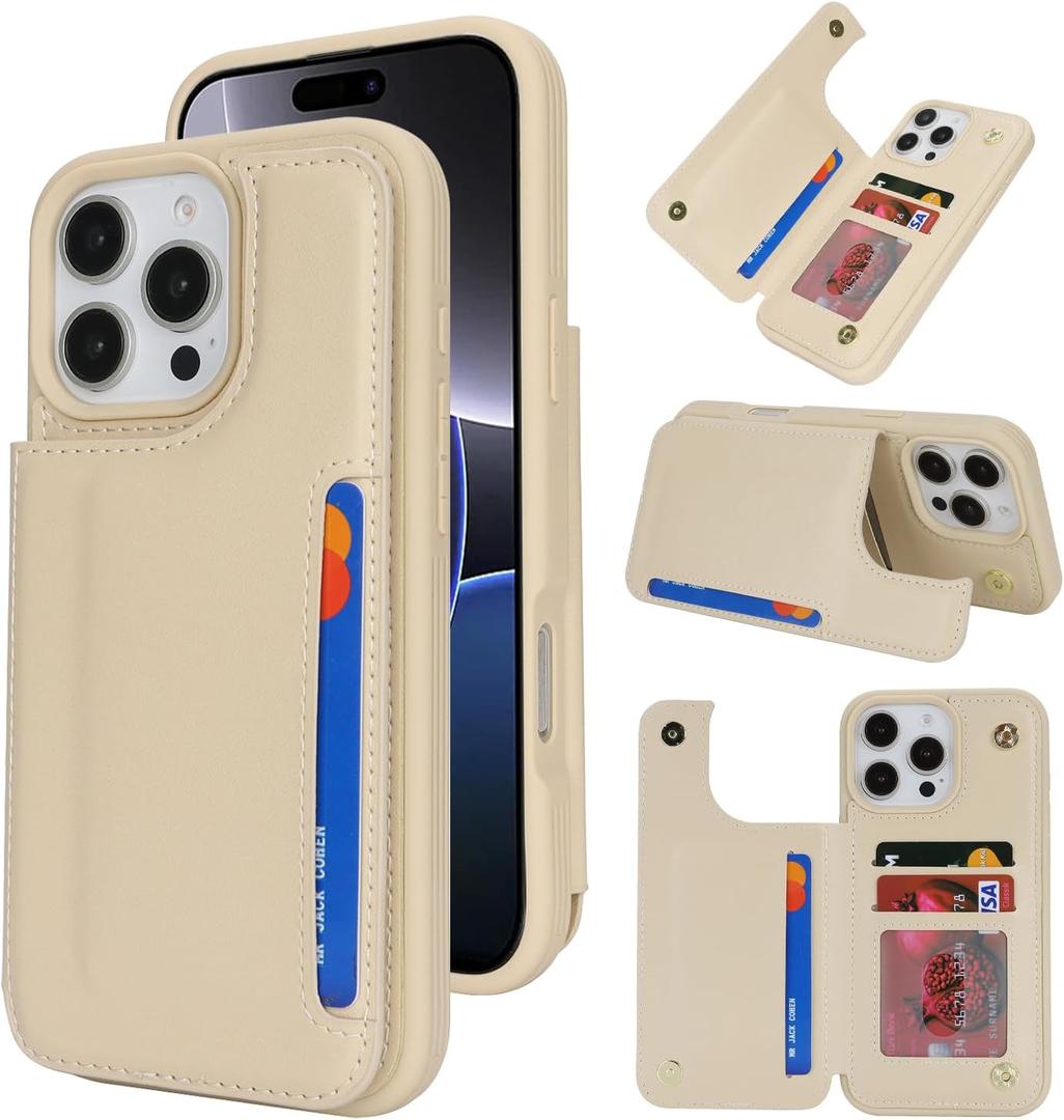 iCoverCase Compatible with iPhone 16 Pro Max Wallet Phone Case with Card Holder for Women Men, [RFID Blocking] Card Slots PU Leather Protective Wallet Case 6.9 Inch (Beige)