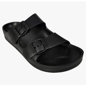 H2K Women's Lightweight Comfort Soft Slides EVA Adjustable Double Buckle Flat Sandals Buddy, Black, 5