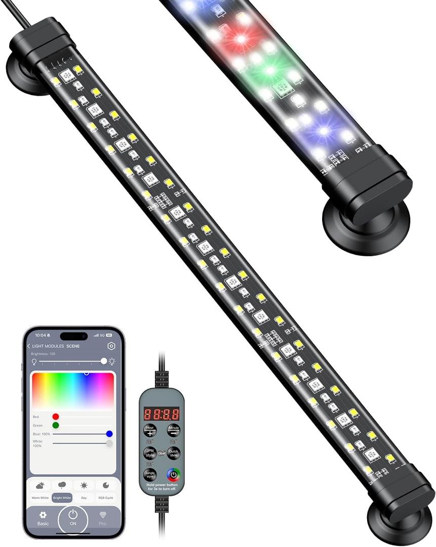 Pawfly Aquarium Light with Bluetooth for Plants, 6.5W 12 inch Full Spectrum Fish Tank Light for 13-22 inch Fish Tanks, Submersible LED Lights with App Control, Timer Modes & Adjustable Brightness