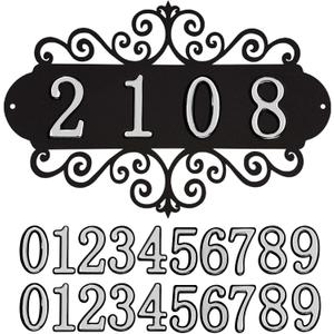 DIY House Numbers Metal Sign, Outdoor Address Plaque Weatherproof for Mailbox, Garden Yard,House Front Door Decorative Wall Plaque, 11.8 Inch Iron Wall Decor (Black-Silver)