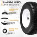 16x6.50-8 Flat Free Riding Lawn Mower Tire and Wheel, 16x6.5-8nhs Garden Tractor Lawnmower Tyre, with 3/4" Bushings & 5/8" Bearings, 3" Centered Hub, 2 Pack
