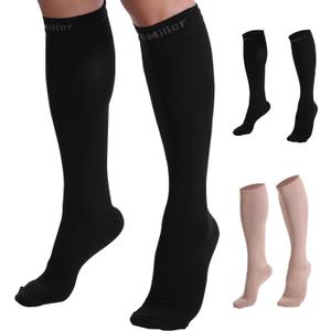 Doc Miller Compression Socks, 30-40 mmHg Medical Grade Closed Toe Socks for Circulation, Shin Splints, Varicose Veins, Calf Recovery - Knee High Support for Men & Women - XXX-Large, Plus Size, Black