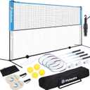 17FT Portable Pickleball Badminton Net Set Outdoor, Height Adjustable Multi Sports Net Set for Backyards Driveway with 4 Aluminum Rackets, 2 Pickle Paddles and Carry Bag, Easy Set Up & Durable
