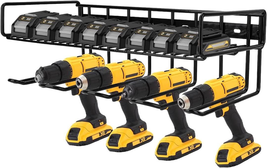 Power Tool Organizer Wall Mount, Heavy Duty 2 Layer Cordless Tool Organizer 4 Drill Organizer Wall Mount Black Shelf Power Tool Organizer Garage
