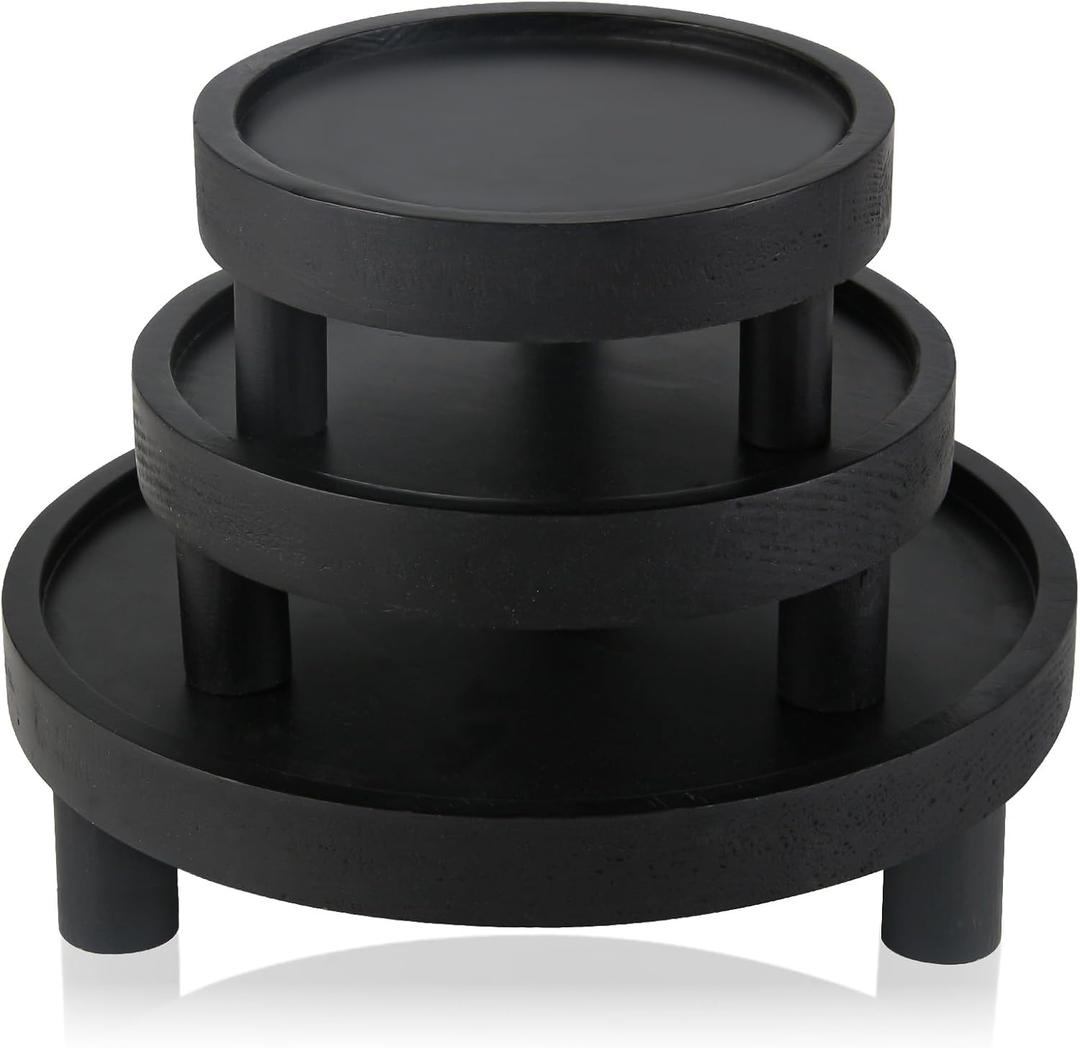 3PCS Wooden Display Risers for Display,Wood Riser Display Pedestal Stand for Home Dcor (Modern Black,8,6,5'')