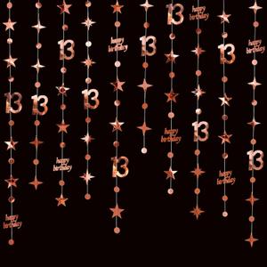 GCQQ 13th Birthday Decorations for Girls - 46FT Rose Gold Number 13 Happy Birthday Star Circle Dot Garlands (14M) 4 Pre-Strung Hanging Streamer for 13 Year Old Teen Girl Birth Day Party Backdrop Decor