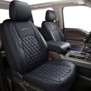 Huidasource 2018-2025 Wrangler JL Seat Covers 4 Door, Waterproof Leather Seat Covers Full Set for Jeep Wrangler JL 4-Door with Rear Cupholder, Custom Fit Seat Cushion Covers (Full Set/Black&Blue)