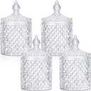 Aoriher 4 Pcs Crystal Glass Candy Jar Set with Lids Home Decorative Storage Jars for Apothecary, Bathroom, Kitchen, and Pantry, Ideal for Cotton Swabs and Jewelry(Medium, Clear)