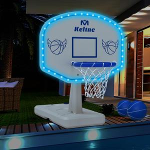 Solar Pool Basketball Hoop with Lights, Oversized Pool Toys with 2 Balls/Pump for Poolside Water Basketball Game, LED Pool Basketball Goal for Inground Pool & Deck - Swimming Pool Game for Kids Adults
