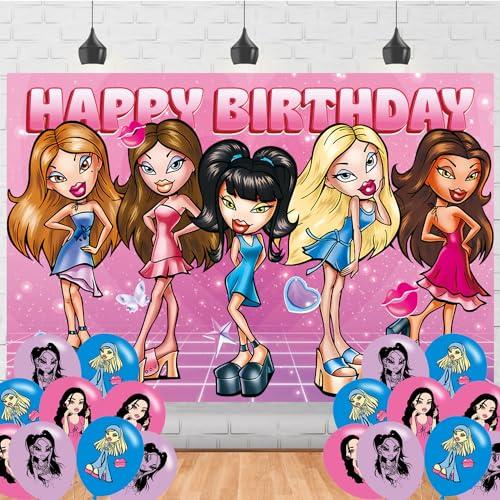 Girl Birthday Party Supplies Backdrop 5x3Cartoon Delicacy Girl Happy Birthday Background Photography Hot Pink Party Decorations Banner Photo Booth Props