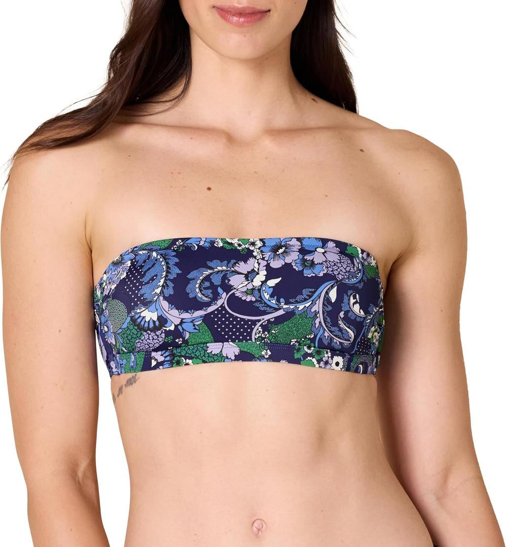 Amazon Essentials Womens Bandeau Swim Top (X-Large, Deep Blue Paisley)