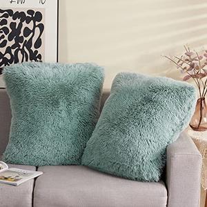 GONAAP Faux Fur Throw Pillow Cover Decorative Pillowcase Cushion Cover for Sofa Bedding Car 18x18 Inch (Ice Blue, 18x18 Inch (Pack of 2))