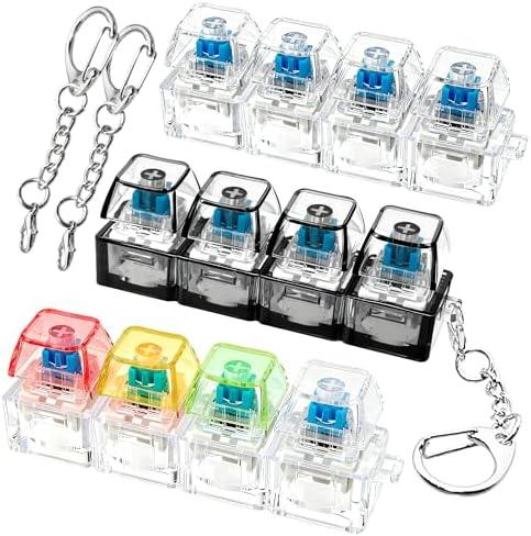 3 PCS Keyboard Fidget Toy, Keyboard Fidget Keychain 4-in-1 Keyboard Decompression Button Finger Clicker Toys, Button Stress Relief Fidget Valentines Gifts Stuffers for Kids Women (Clear Black)