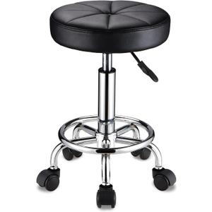 Round Rolling Stool with Wheels Height Adjustable Swivel Stool Chair for Spa Salon Massage Black
