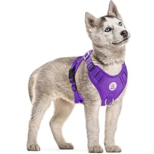 Hipubby Dog Harness Small Sized Dog, No Pull Pet Harness with 2 Metal Rings and Control Handle, Adjustable Soft Dog Vest with Reflective Strips, Easy Walking and Training for Small Dogs, Purple, S