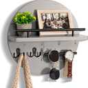 Key Holder for Wall Decorative with Shelf and Hooks, Unique Mail Organizer Wall Mount with Sunglasses Holder, Cute Circular Design Entryway Key Rack Hanger, Rustic Home Decor Boho Wall Decor (grey) (Gray)