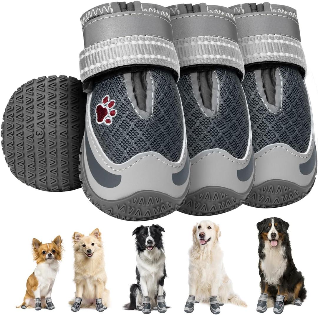 Lukovee Dog Shoes for Large Small Medium Dogs Summer Hot Pavement, Adjustable Non-Slip Dog Booties Outdoor Walking (Grey,Size 0) (# 0 ( width 1.4'' ) for 6-16 lbs)