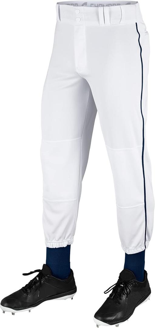 CHAMPRO Boys' Traditional Fit Triple Crown Classic Youth Baseball Pants (X-Small, White , Navy Pin)