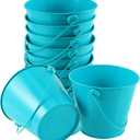 SHEUTSAN 10 Pack Small Blue Metal Bucket, 4.7 x 4 Inches Mini Metal Blue Pail with Handle, Decorative Metal Planter Container Pail for Crafts, Gardening