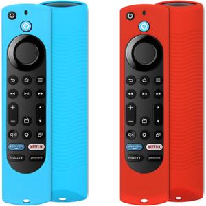 5 x Pinowu Silicone Remote Case (2pcs) Compatible for Firestick 4K Max/Insignia/Pioneer/Fire TV 4-Series/Omni (QLED) Series Alexa Voice Remote Enhanced w/Lanyard (Red and Turquoise)