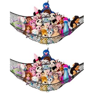Lilly's Love Stuffed Animal Hammock | Corner Hanging Organizer, Toy Storage, Stuffed Animal Storage Net | Made from Quality Fishing Net, Holds 12lbs | 67"x47"x47" (Black, 2 Pack)