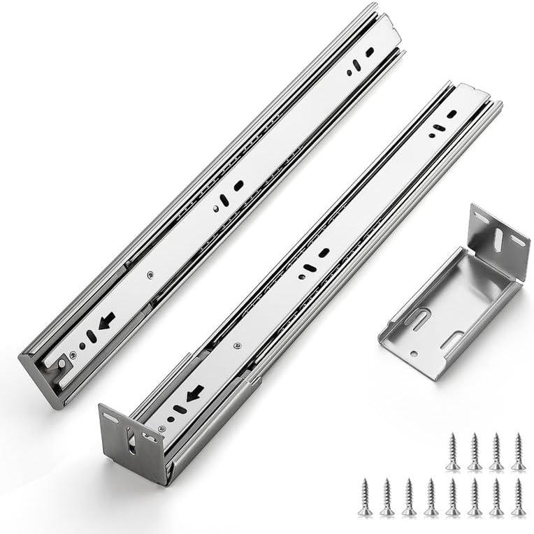 22 Inches Drawer Slides - 10 Pairs Soft Close Drawer Slides Heavy Duty Side Mount Ball Bearing Brushed Nickel Drawer Rails with Mounting Brackets, Silver