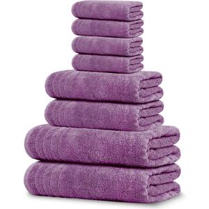 Tens Towels Pack of 8 Towels Set, 2 Extra Large Bath, 2 Hand, 4 Washcloths, 100% Cotton, Lighter Weight, Quicker to Dry, Super Absorbent, Perfect for Bathroom, Purple
