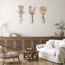 MIRATE Metal Flower Wall Art - 3Pcs Minimalist Metal Flowers Wall Decor, Rural Home Decor for Living Area, Bathroom, Master Bedroom, and Dining Room - Minimalist Home Wall Decor Gift(Beige Pink)