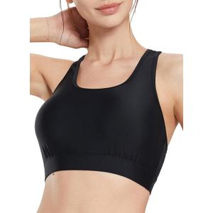 baleaf Women's UPF 50+ Swim Bra Modest Bikini Top Quick Dry Workout Sport Bra Under Rash Guard (32, Black)