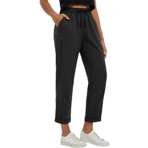 BALEAF Women's Hiking Pants Ripstop Water Resistant Lightweight Golf Pants Quick Dry Zip Pockets Work Travel Clothes (Black, XS)